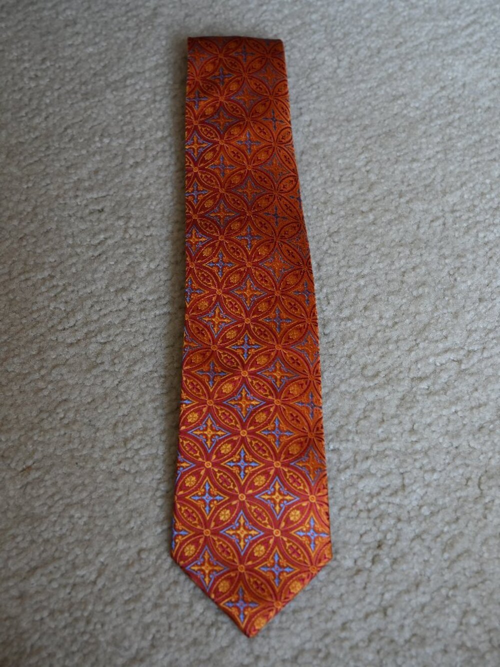Men's Orange Patterned Haines & Bonner 100% Silk Tie - in excellent condition